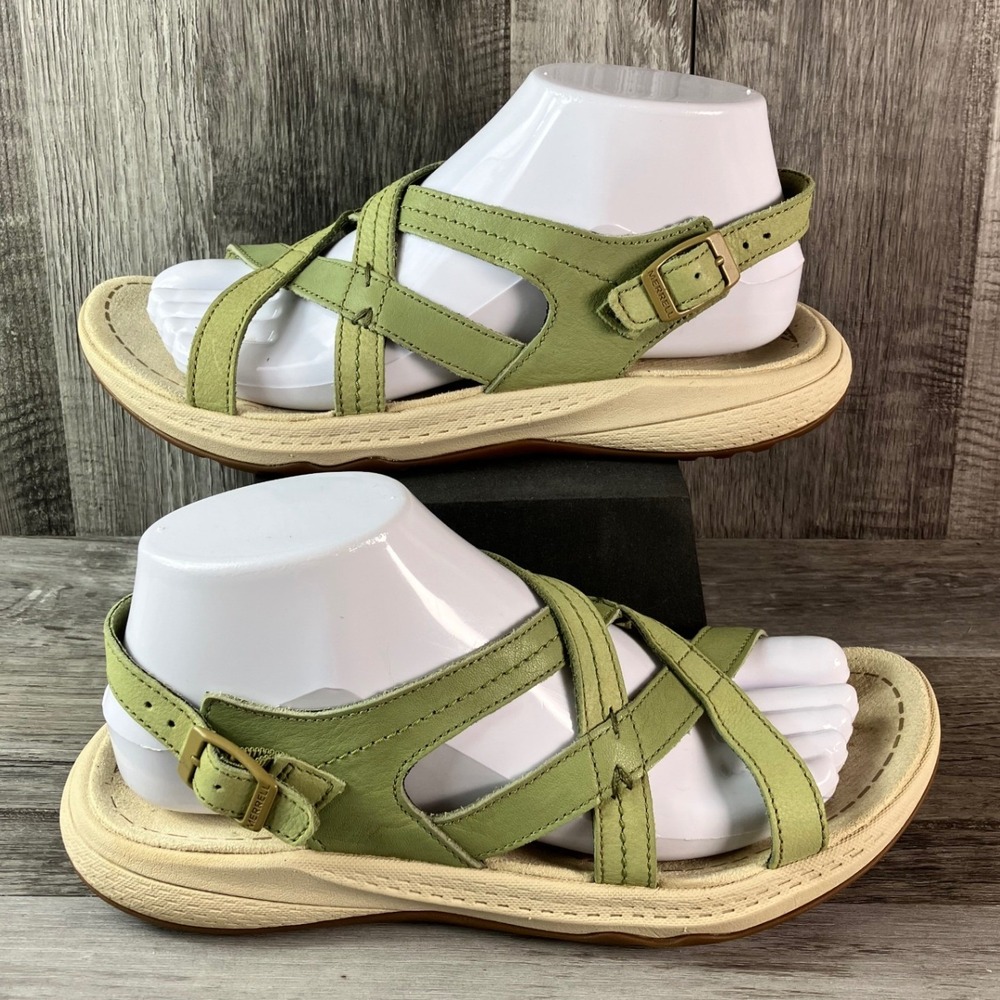 Merrell District Mendi Backstrap Sandals Mosstone Green Leather Womens 7 J006888